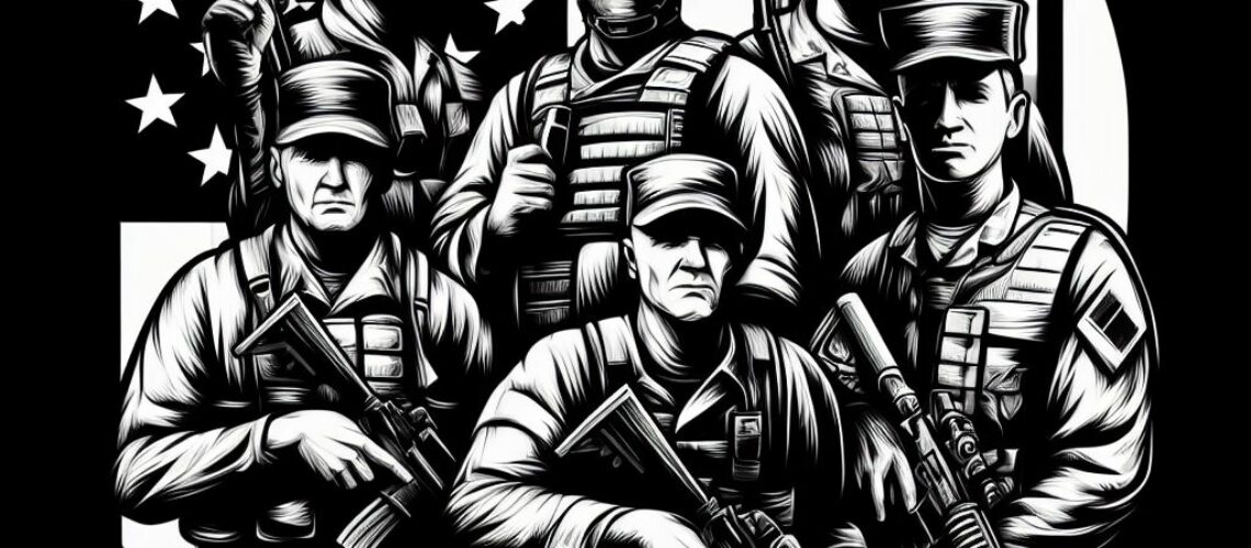 US military veterans stylized in black and white